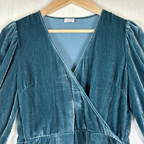 Aritzia Wilfred‎ Lyric Women's Dress Sz 0 Green Velvet Silk Blend Mini Faux Wrap - Picture 2 of 12